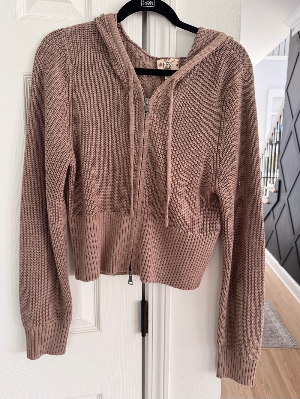 Hippie Rose Knit Zip Hoodie in Dusty Mauve Blush
